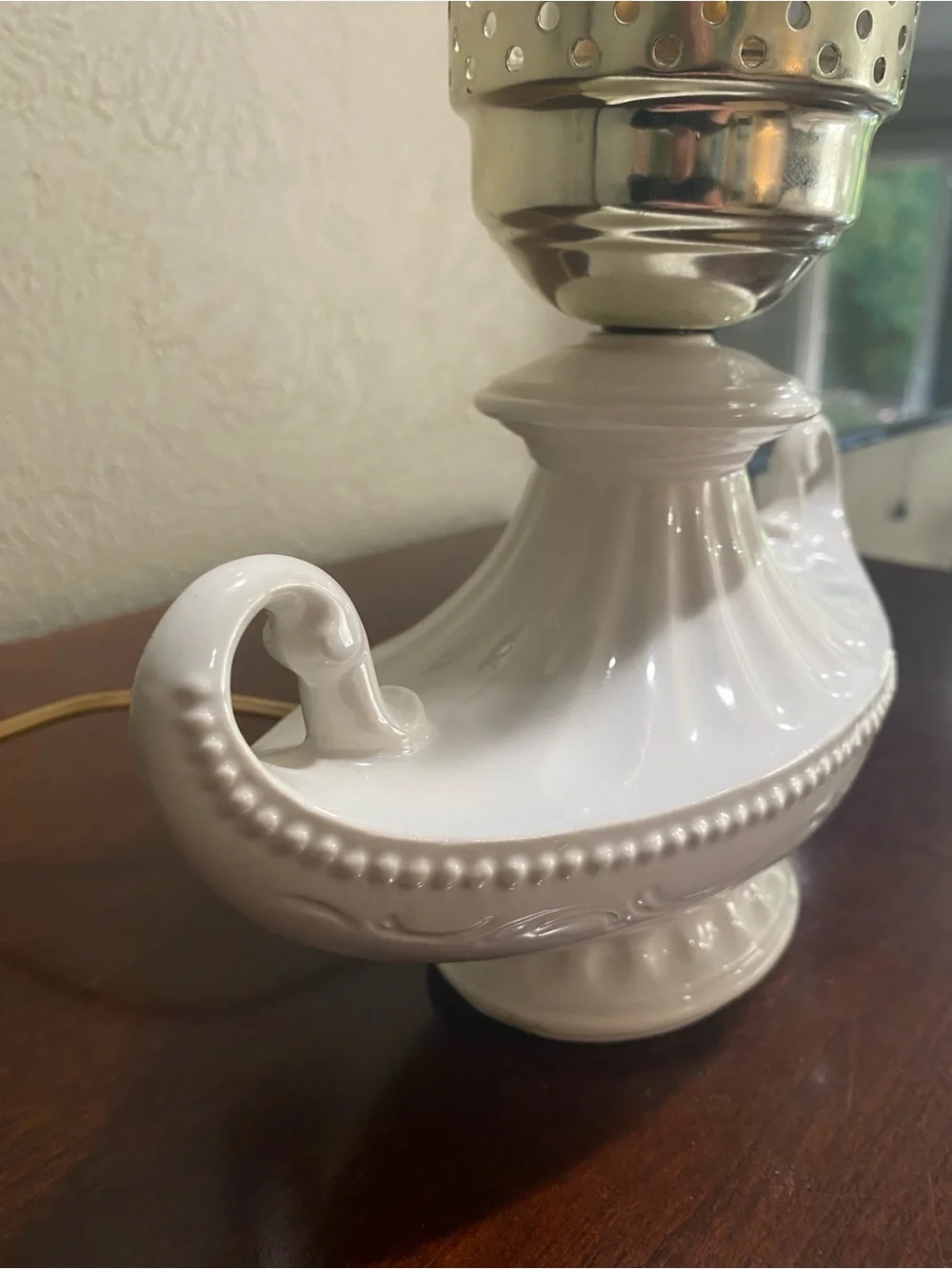 Vintage, Milk Glass Electric Hurricane Lamp, Wide Handled Base and Glass Chimney